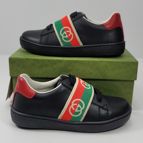 Gucci Other - Gucci New Kid's Ace Leather Sneakers With Web Detail - Super Cute.